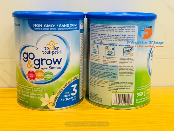 Similac Go&Grow Canada số 3 cho bé 1-3 tuổi, vị vani và milk, hộp 850gram